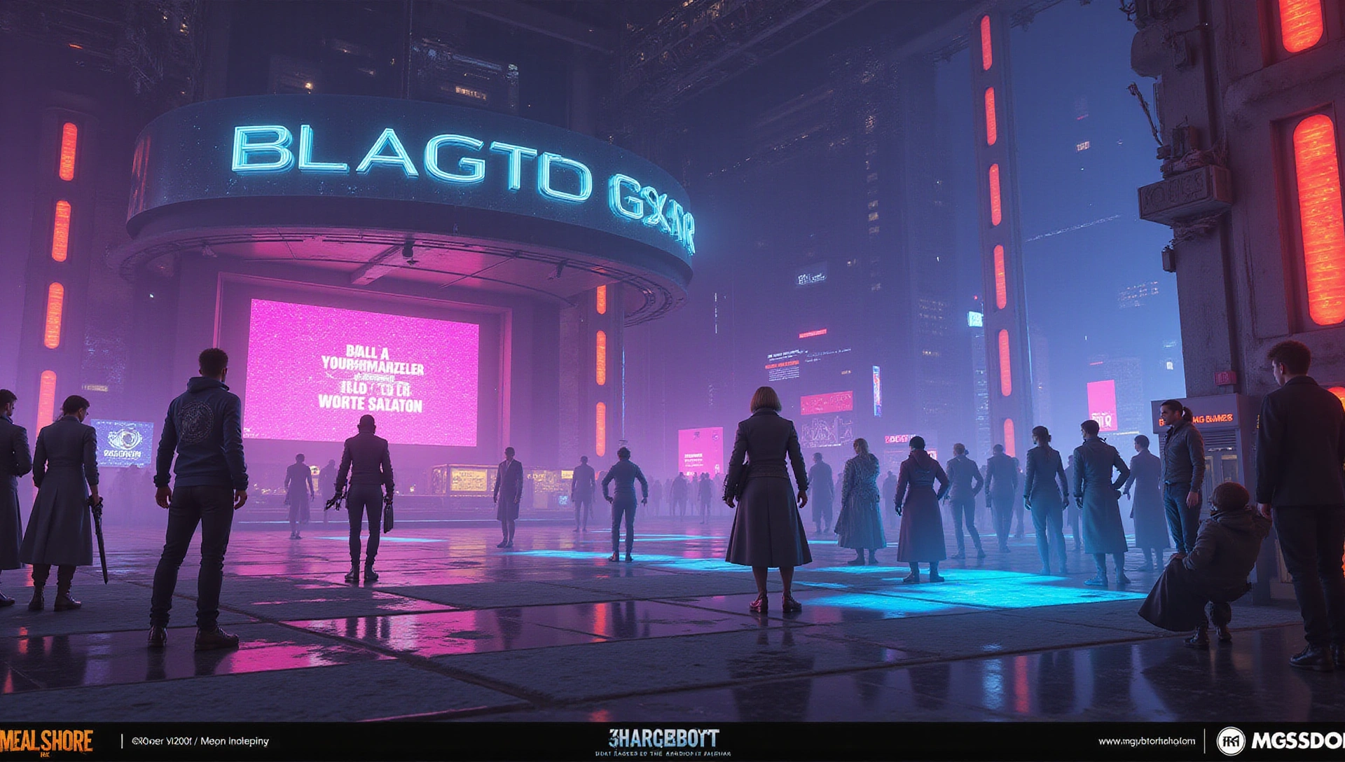 Scène de jeu futuriste dynamique avec des accents néons