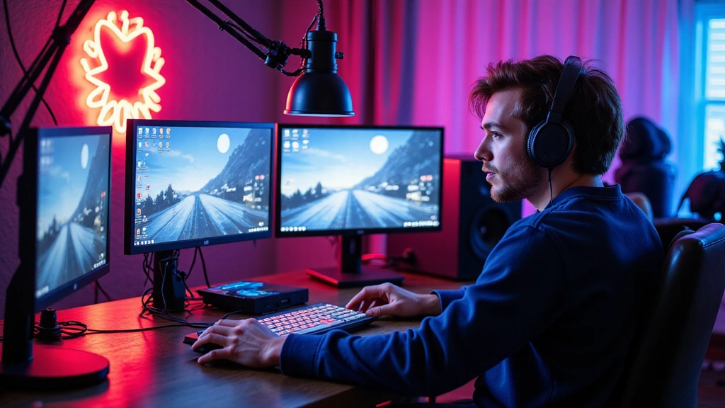 Personne en train de streamer avec une configuration de haute technologie